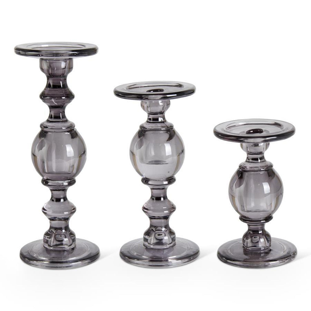 Gray Transparent Glass Taper/Pillar Candleholder — alternate view 2