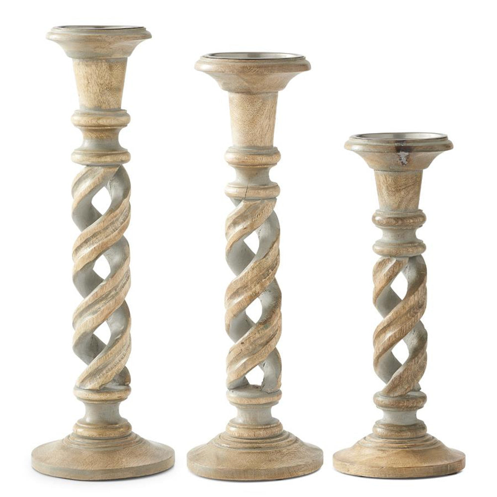 Small Gray Washed Wood Spiral Cutout Candleholder — alternate view 2