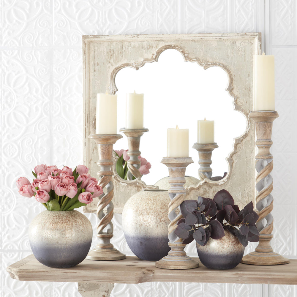 Small Gray Washed Wood Spiral Cutout Candleholder — alternate view 3