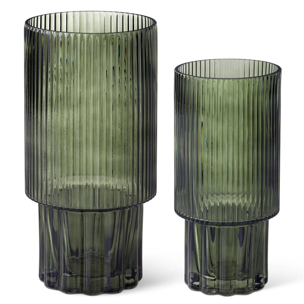 Green Line Pressed Glass Vases