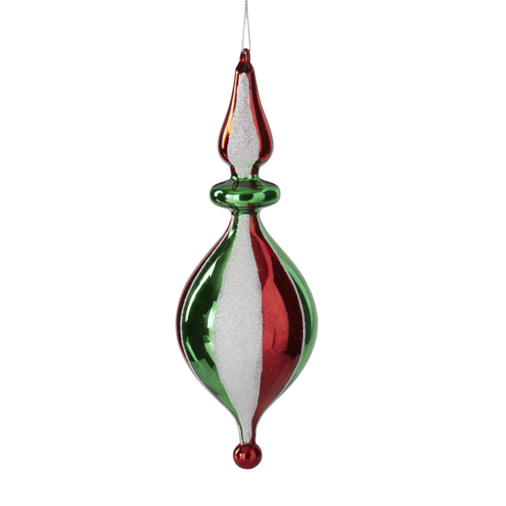 Green, Red & White Stripe Glass Glittered Finial Ornaments — alternate view 3