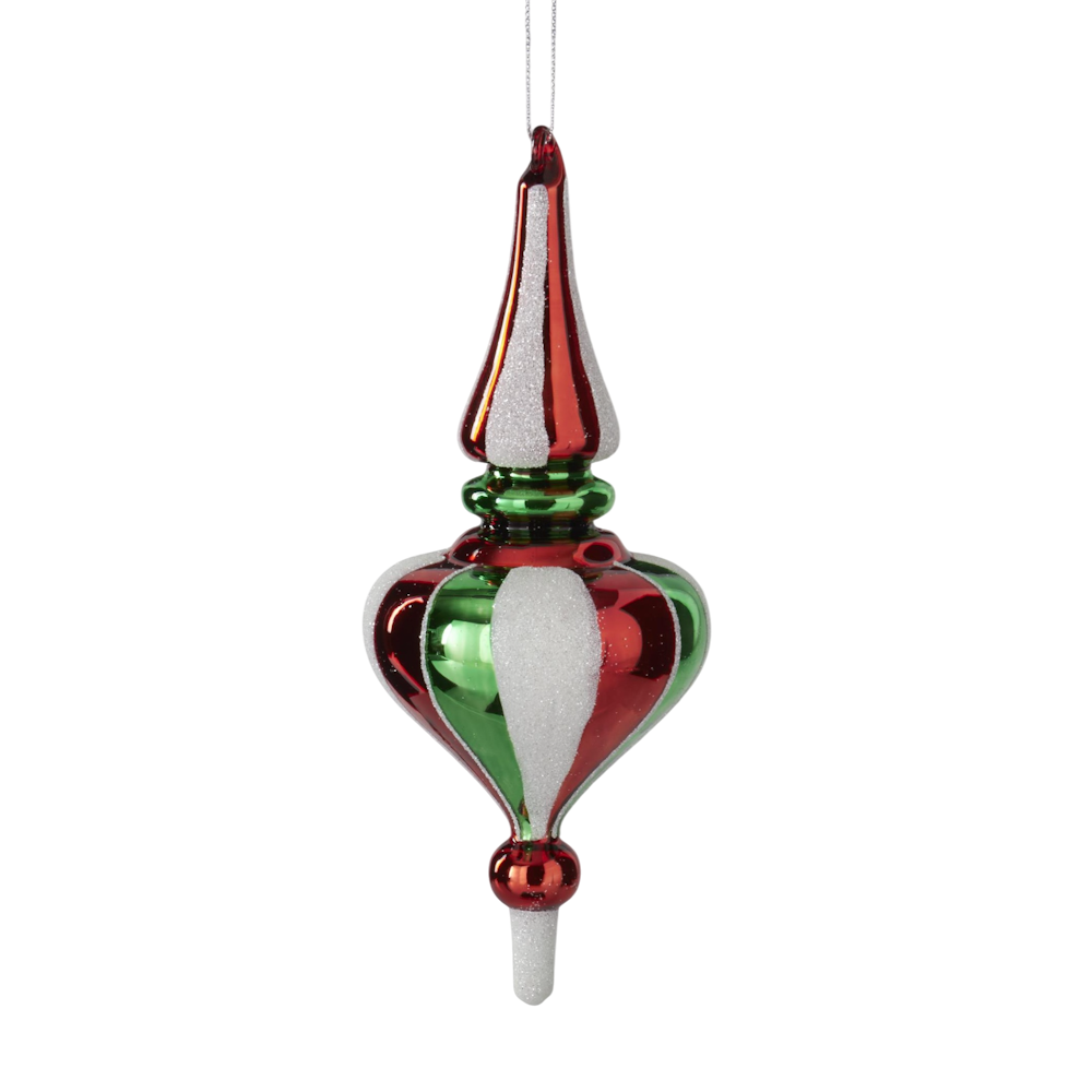 Green, Red & White Stripe Glass Glittered Finial Ornaments — alternate view 4