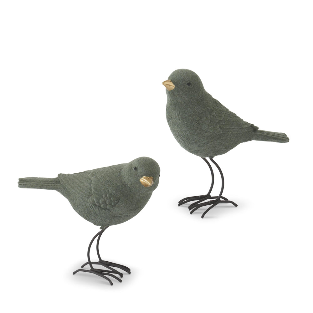 Green Velvet Birds with Gold Beaks