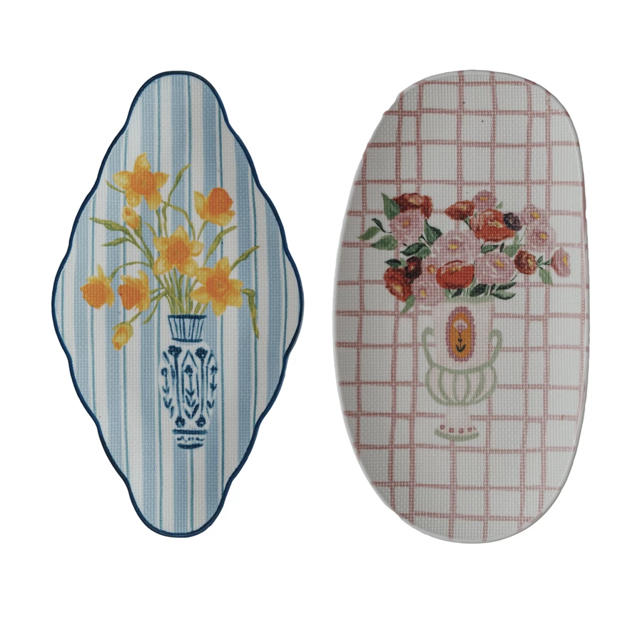 Textured Stoneware Plate With Flowers in Vase, 2 Styles — alternate view 3