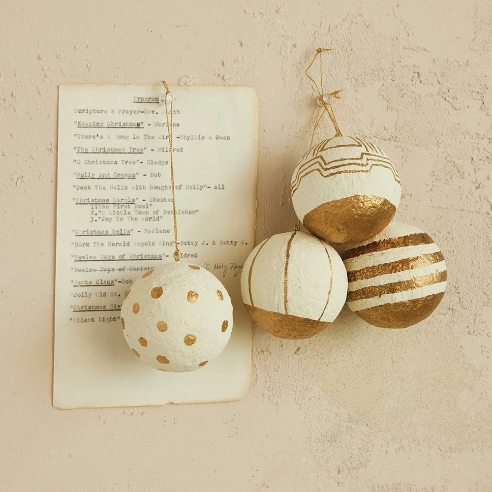 Hand-Painted Paper Mache Ball Ornaments
