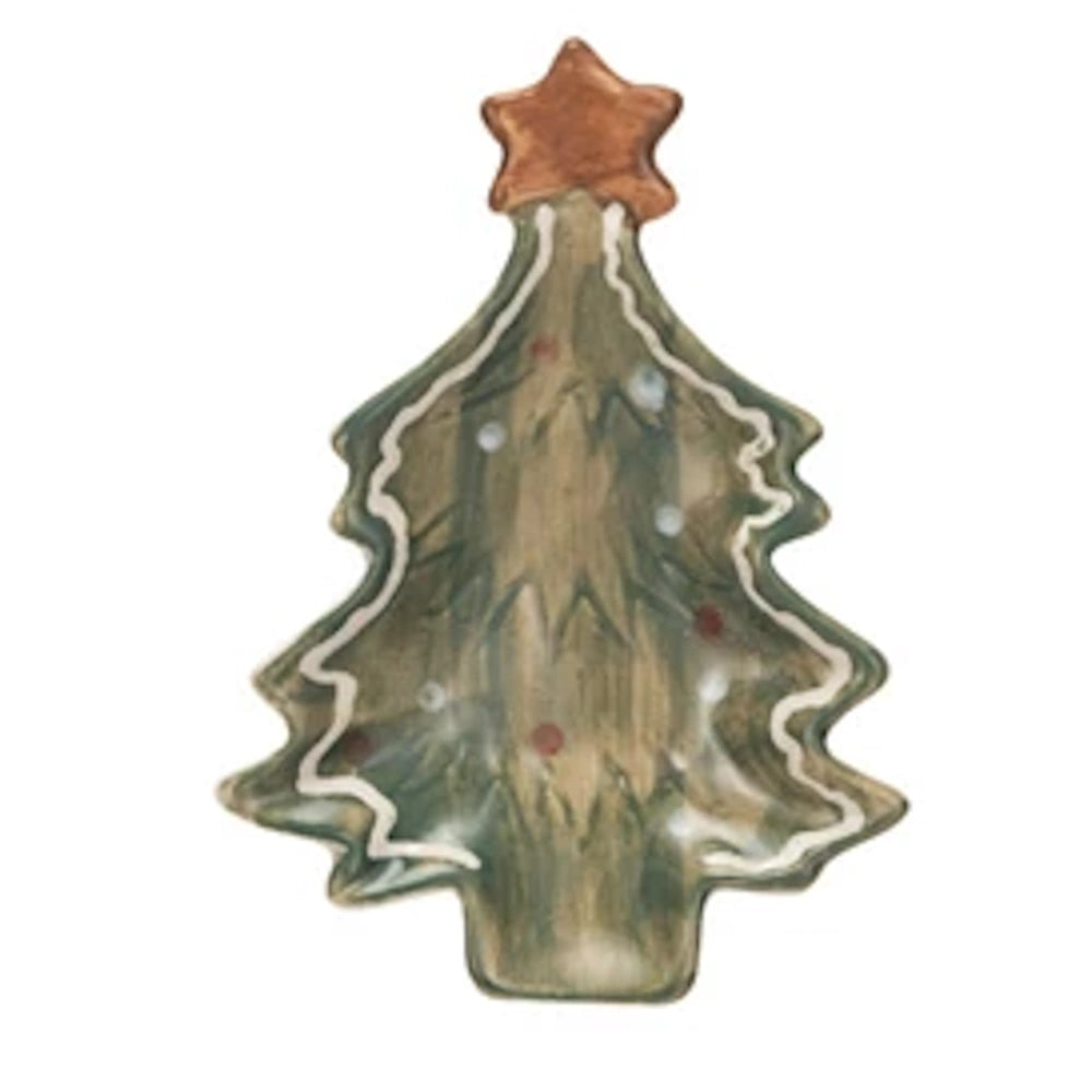 Hand-Painted Stoneware Christmas Tree Dish with Star — alternate view 3