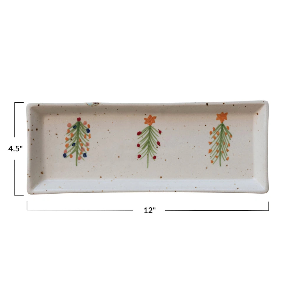 Hand-Painted Stoneware Platter with Christmas Trees — alternate view 4