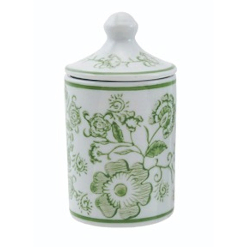 Hand-Stamped Stoneware Spice Jar with Pattern -  White/Green — alternate view 2