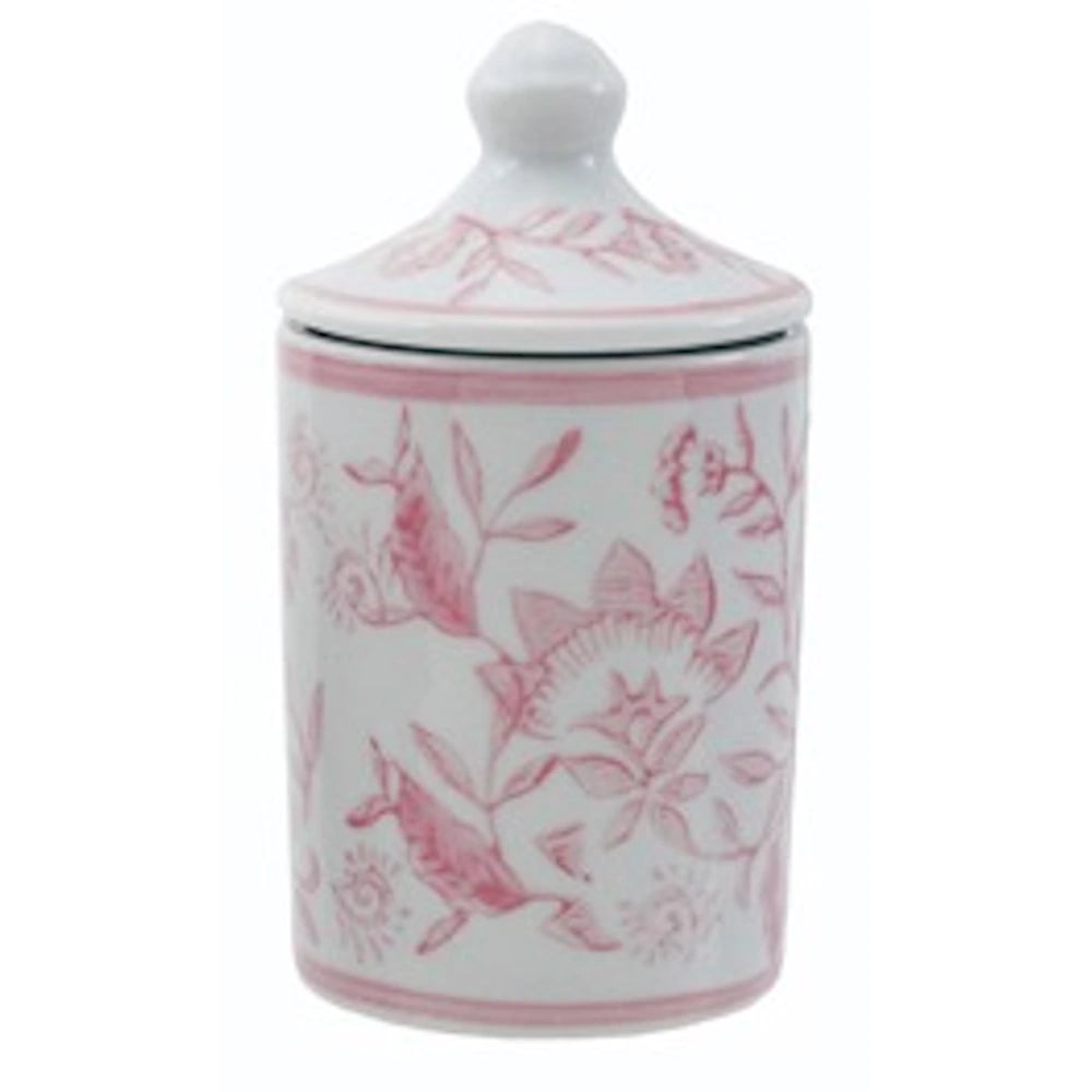 Hand-Stamped Stoneware Spice Jar with Pattern - White/Pink — alternate view 3