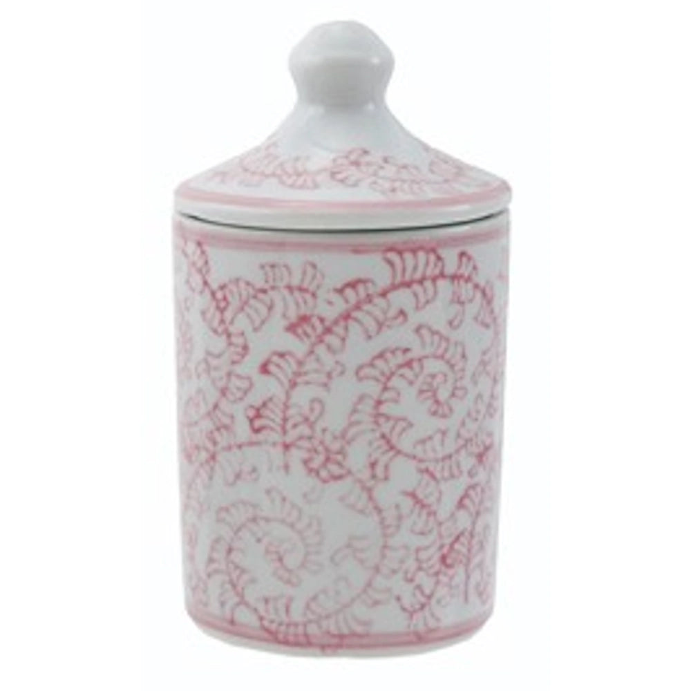 Hand-Stamped Stoneware Spice Jar with Pattern - White/Pink — alternate view 5