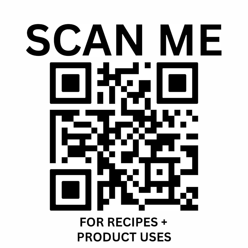 QR code labeled "SCAN ME" for recipes and product uses. Relevant for "Here Fishy Fishy" seasoning.
