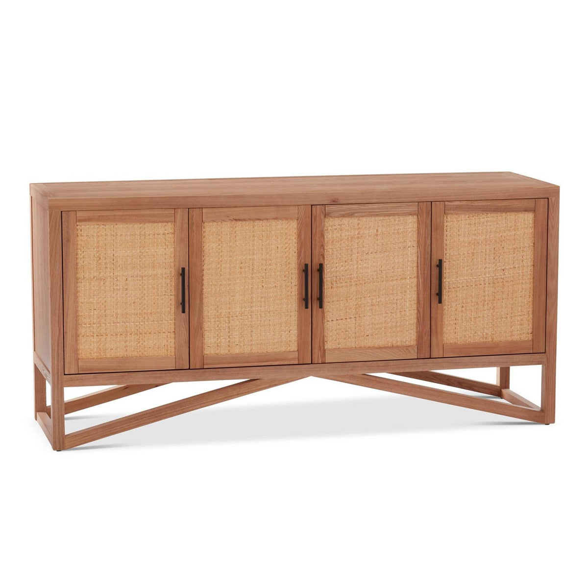 Natural Elm Wood & Woven Cane 4 Door Sideboard — alternate view 2