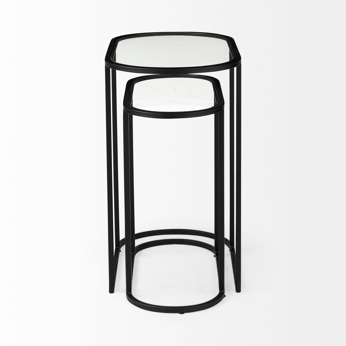 Celine  Set of Two Black/Silver Metal and Glass Nesting Accent Tables — alternate view 3