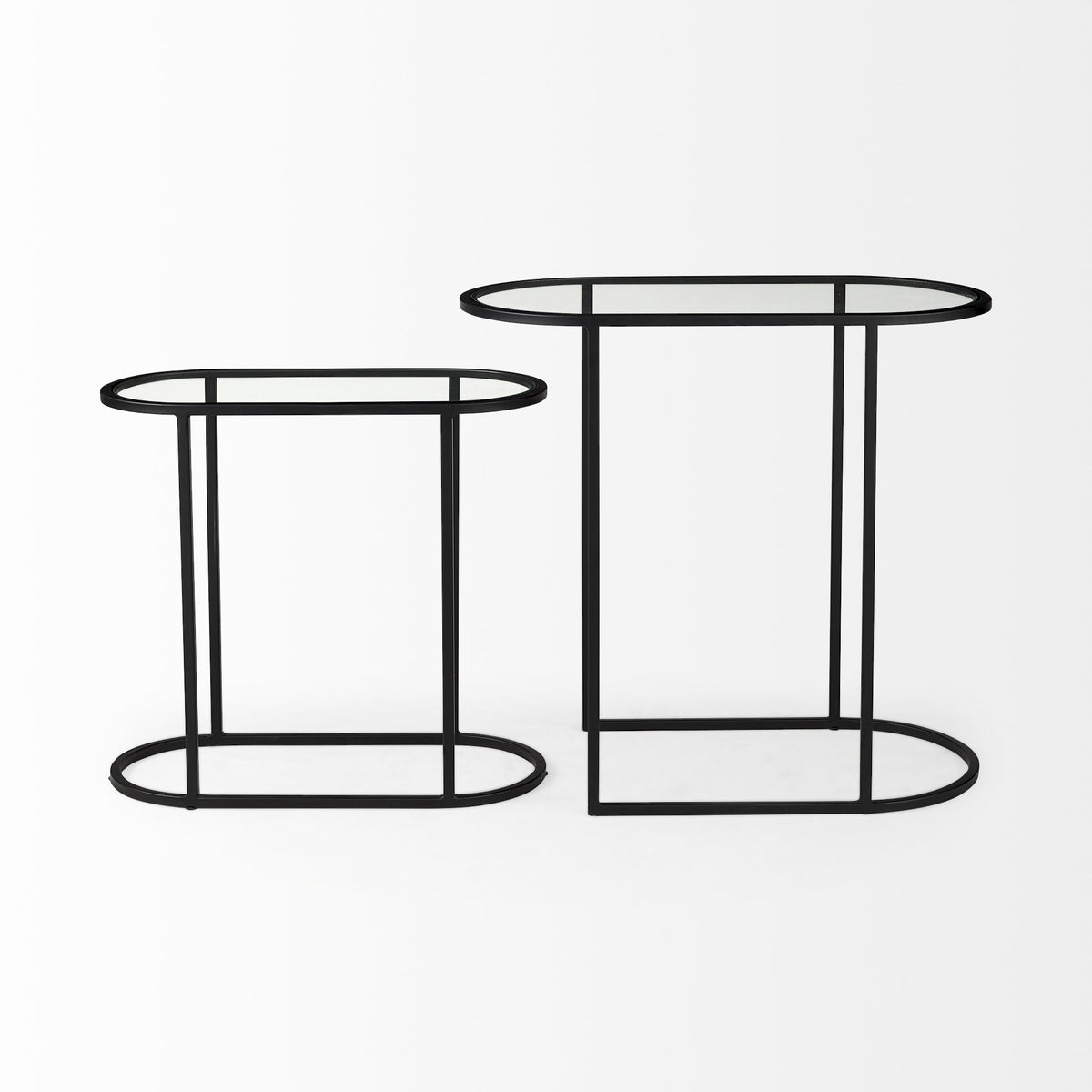 Celine  Set of Two Black/Silver Metal and Glass Nesting Accent Tables — alternate view 4