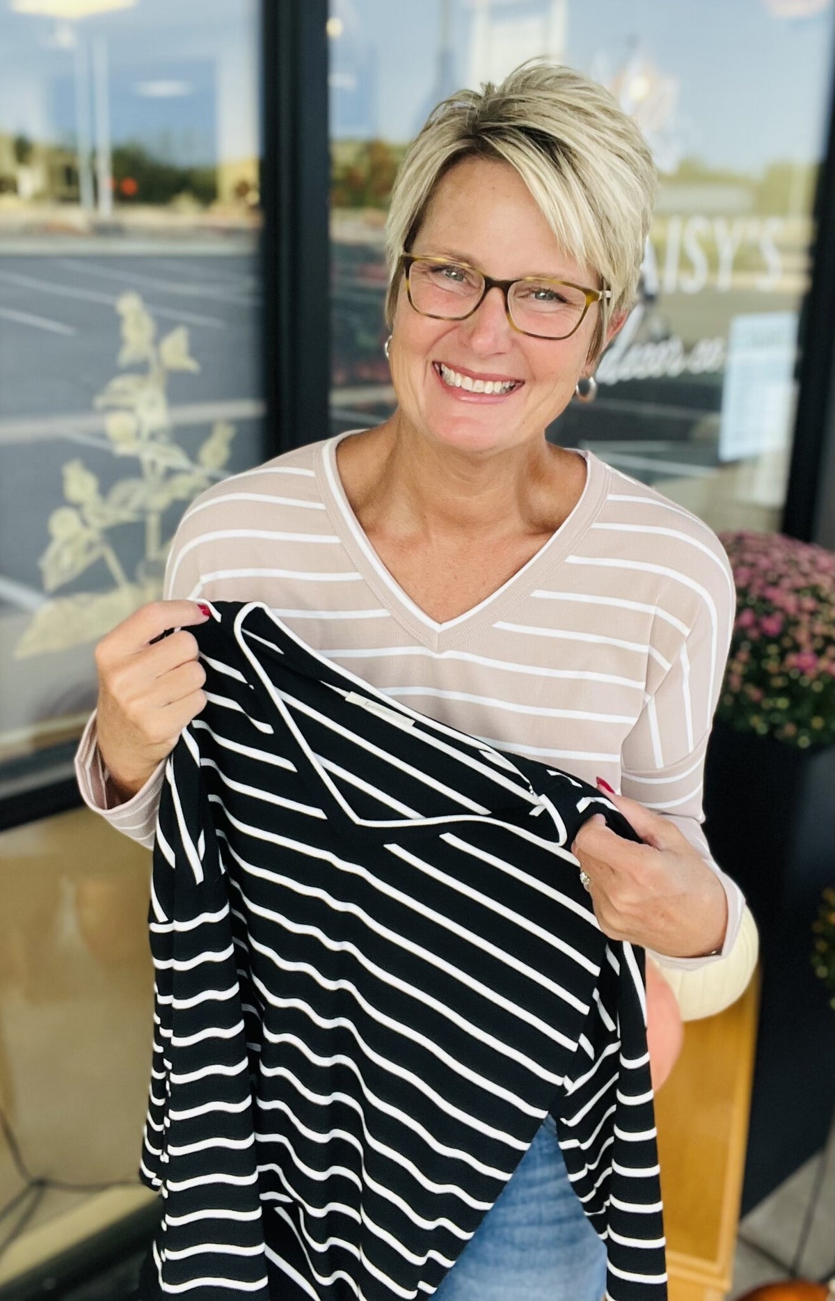 Basic Striped Top with V Neck and Long Sleeves — alternate view 5