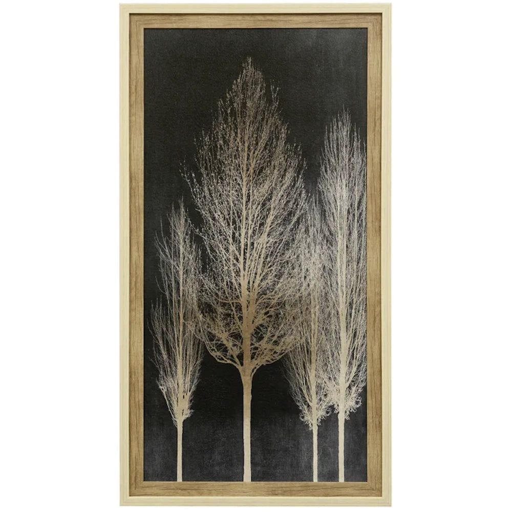 Framed landscape art featuring textured gold trees against a dark background, perfect for modern home wall decor.
