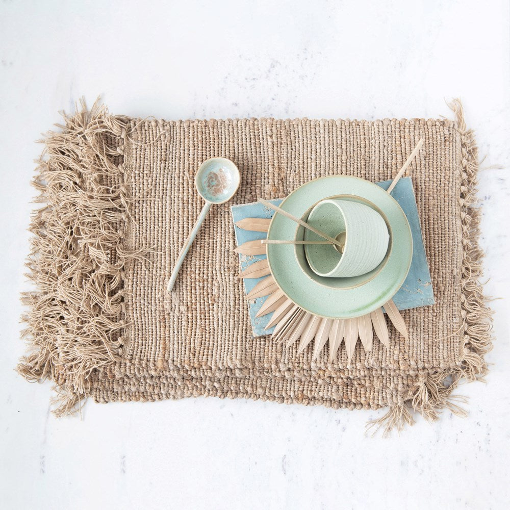 Woven Cotton & Jute Placemat w/ Tassels, Natural — alternate view 2