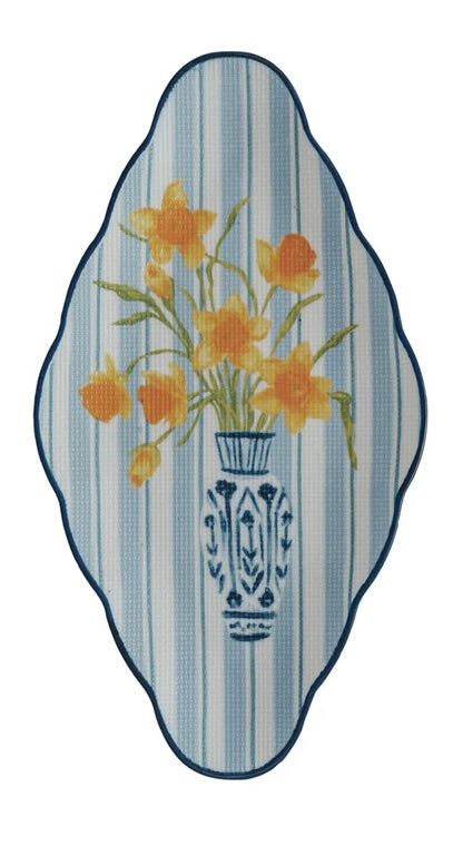 Textured Stoneware Plate With Flowers in Vase, 2 Styles