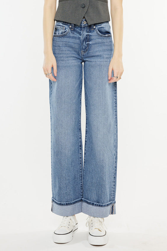Kolbie High Rise Cuffed Wide Leg Jeans