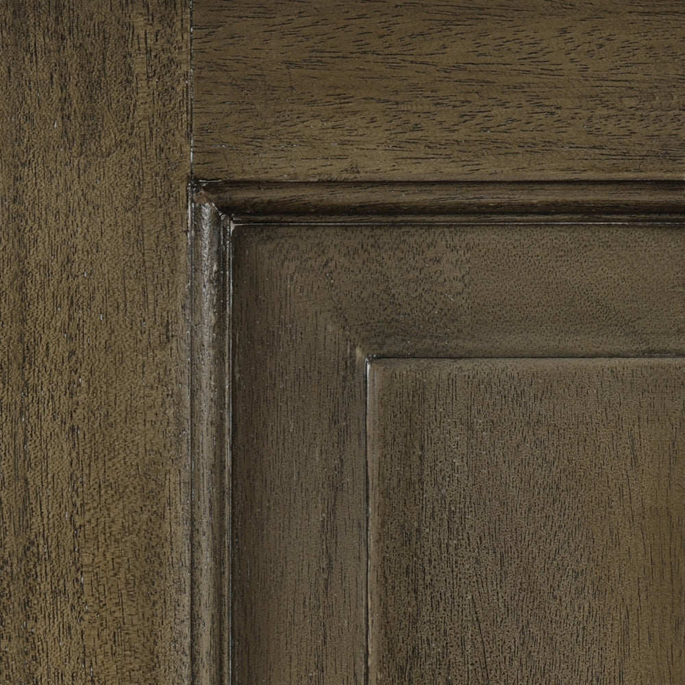 Close up of the Milano coffee table brown wood finish texture showing natural grain and panel detailing.
