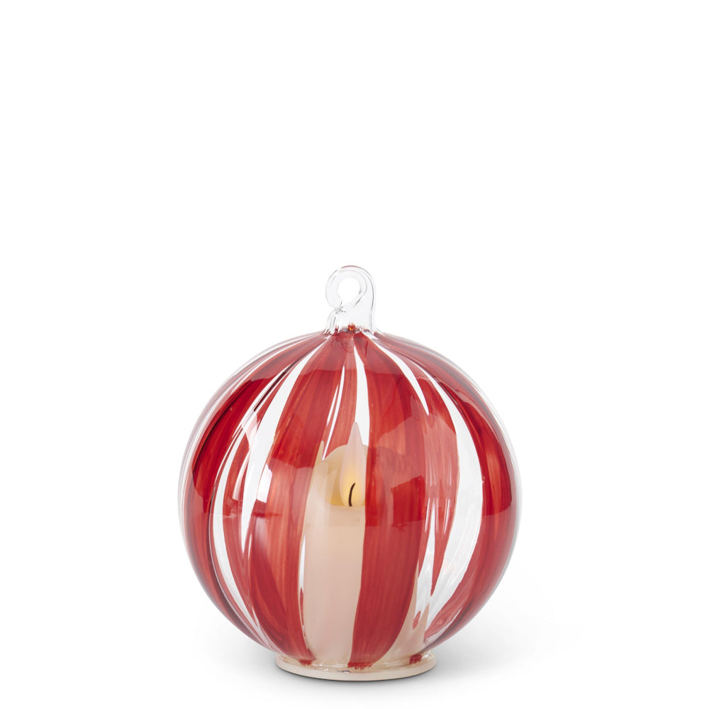 Hand-painted Red Stripe on Clear Glass Ornament