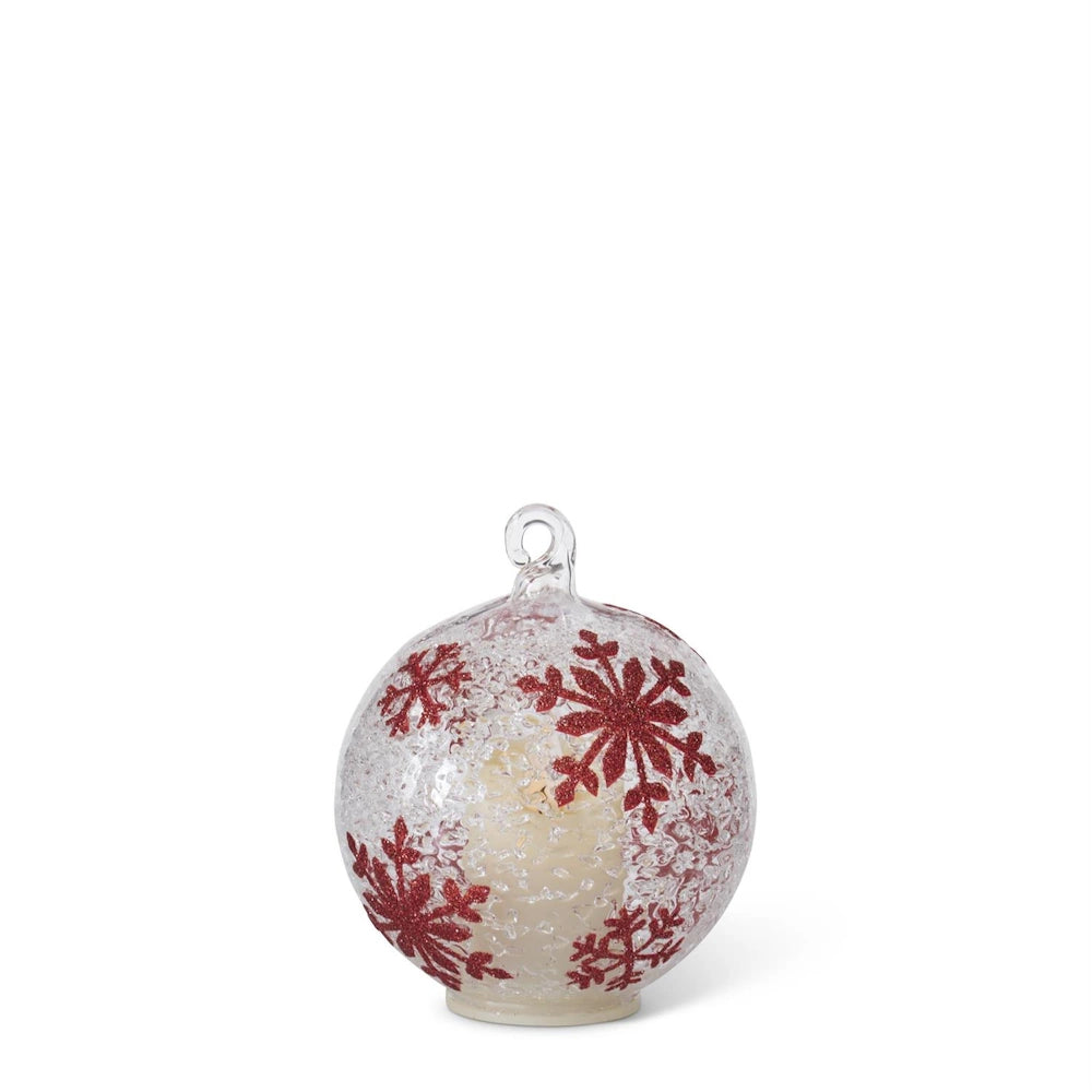 Ice Textured Clear Glass Red Snowflakes Ornament