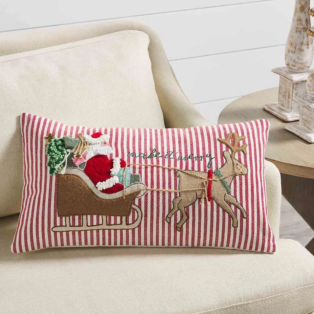 Make It Merry Sleigh Embroidered Pillow