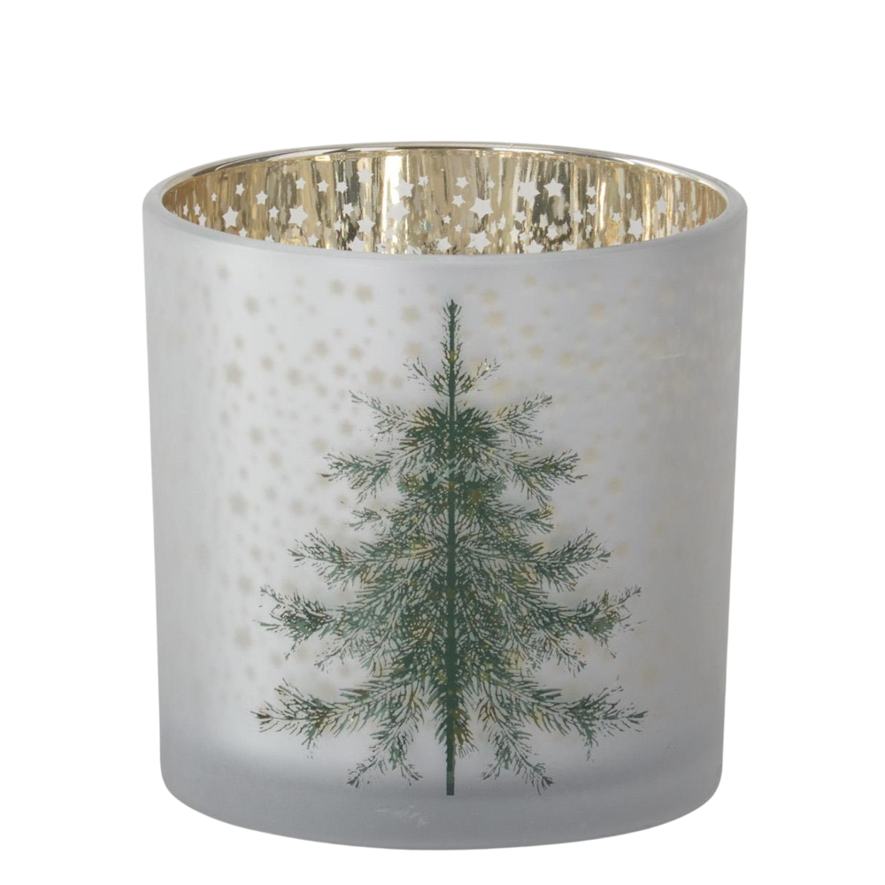 Medium frosted white glass Christmas tree candle holder.