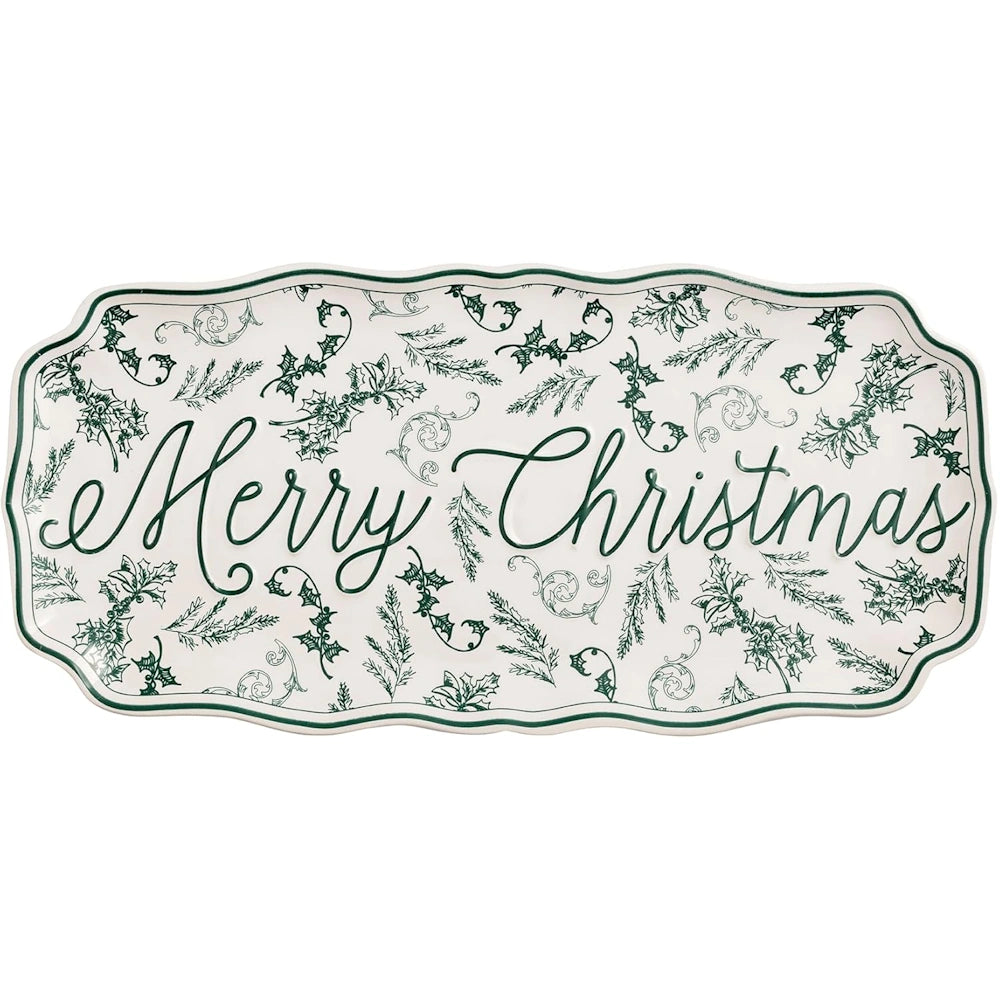 Merry Christmas Green Toile Tray — alternate view 2