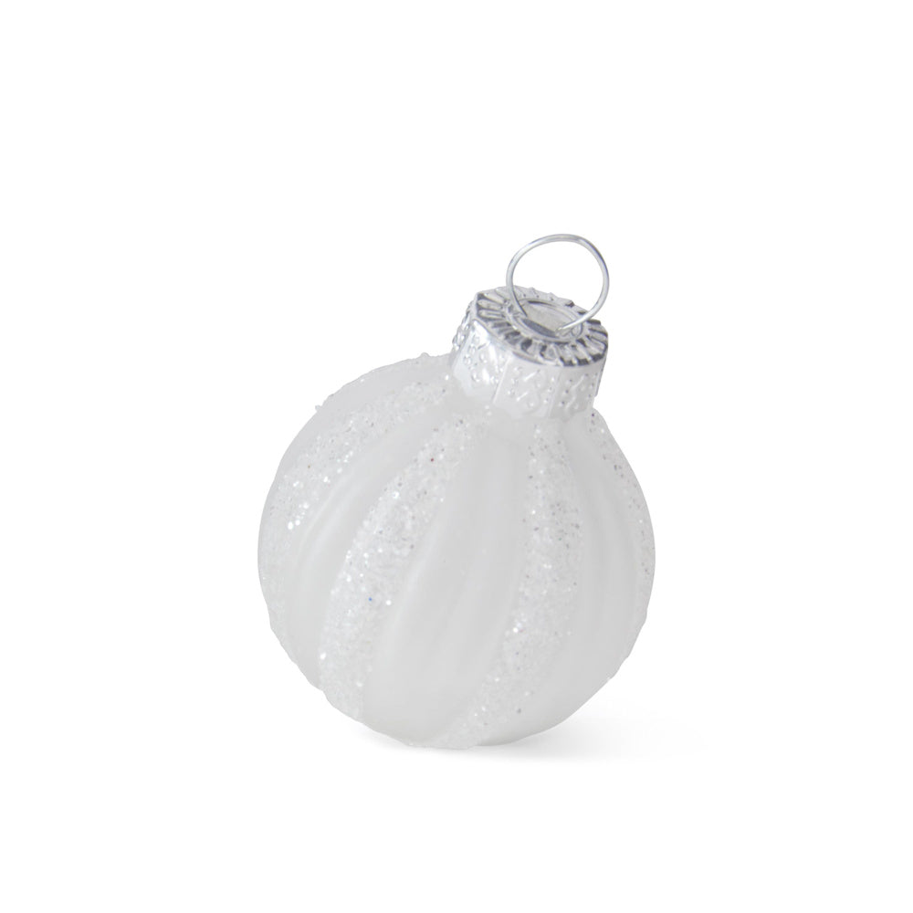 Mini White Striped Glass Ornament