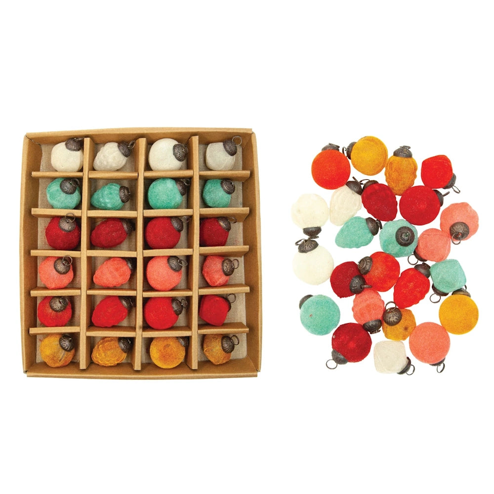 Multi Color Flocked Glass Ornament