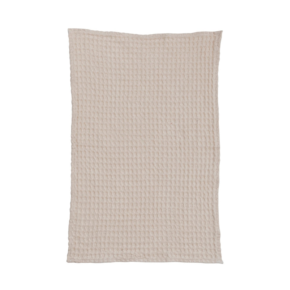 Natural stonewashed cotton waffle weave tea towel.