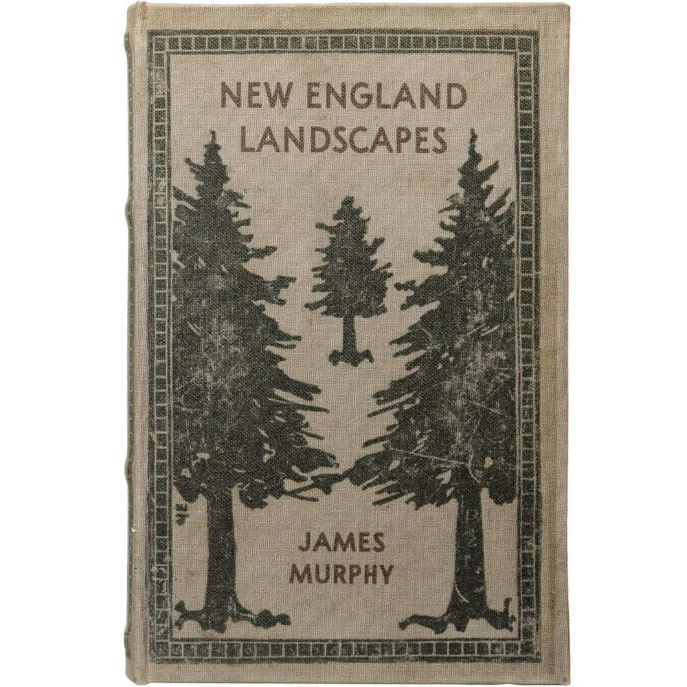 Vintage book cover for "New England Landscapes" by James Murphy featuring a pine tree illustration on tan cloth.