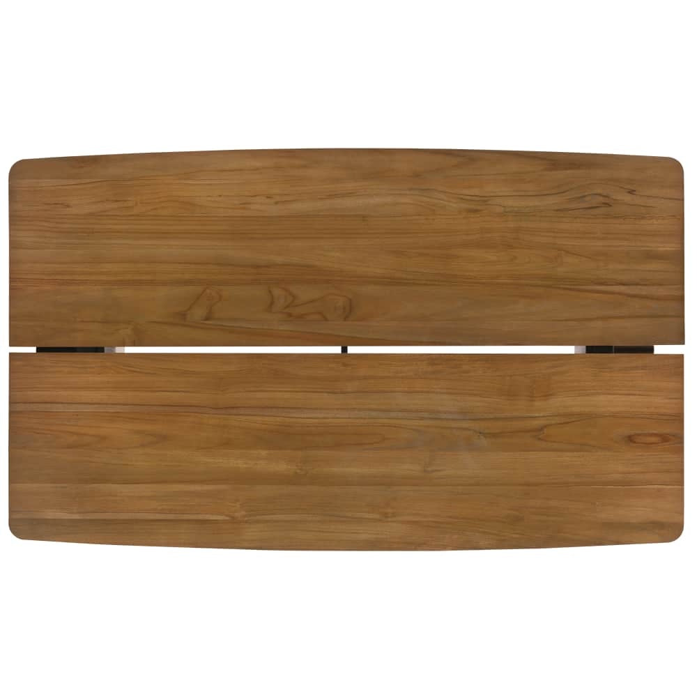 Top view of modern walnut cocktail table with rounded rectangular design and natural wood grain surface detail.