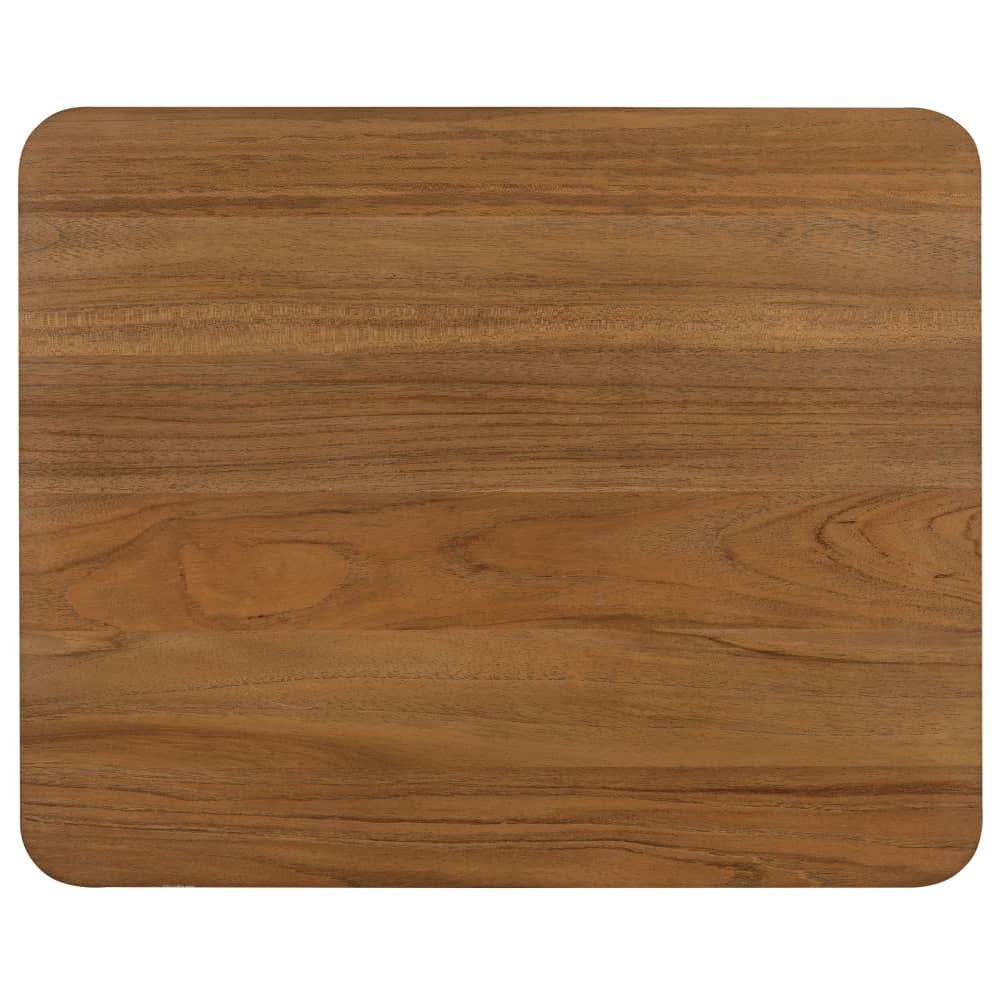 Top view of modern walnut end table with rounded rectangular tabletop and natural wood grain pattern detail.