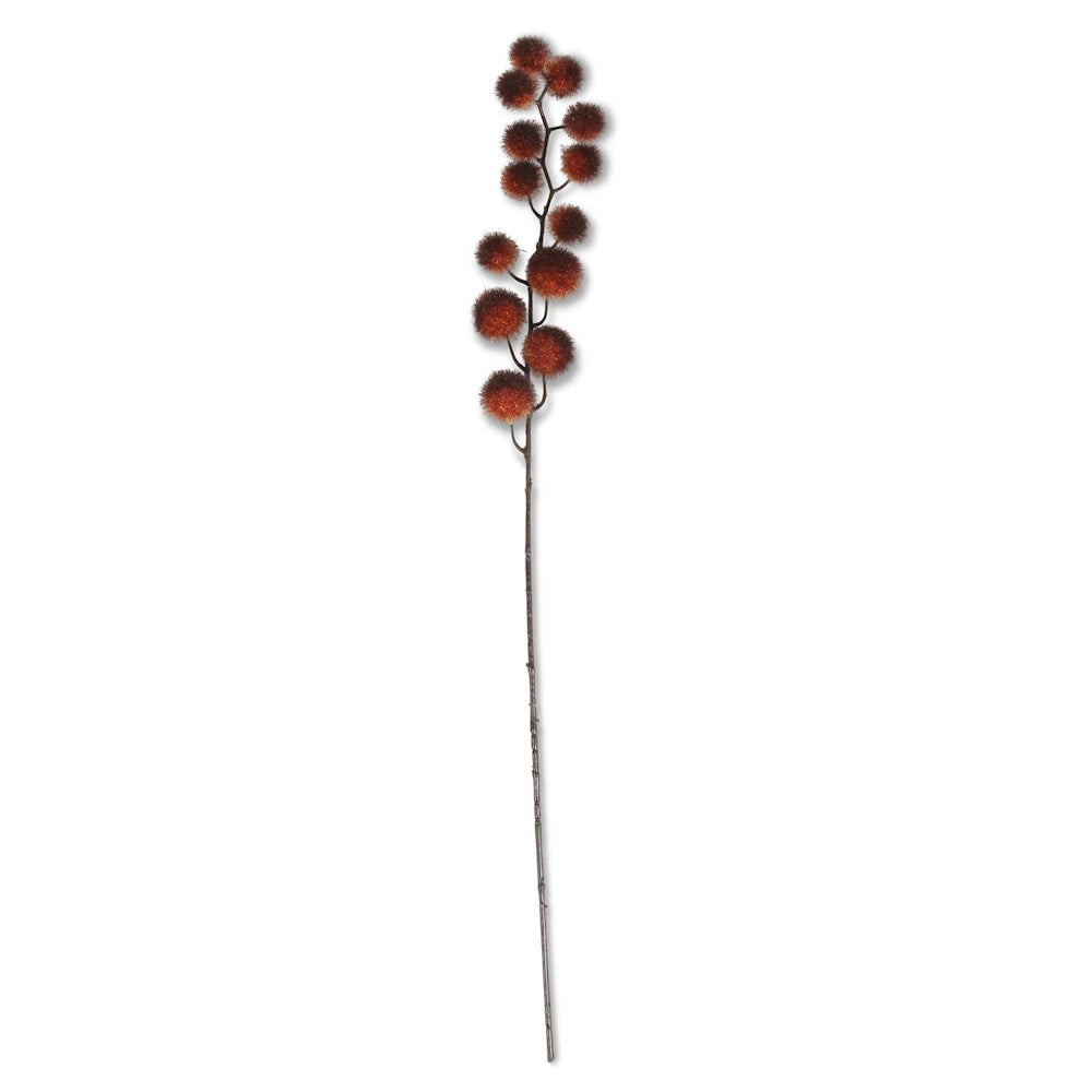 Artificial stem featuring fuzzy orange and dark brown billy balls on a brown stalk.