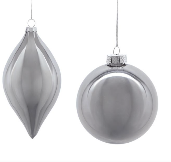 GRAY HAND BLOWN GLASS ASSORTED ORNAMENTS