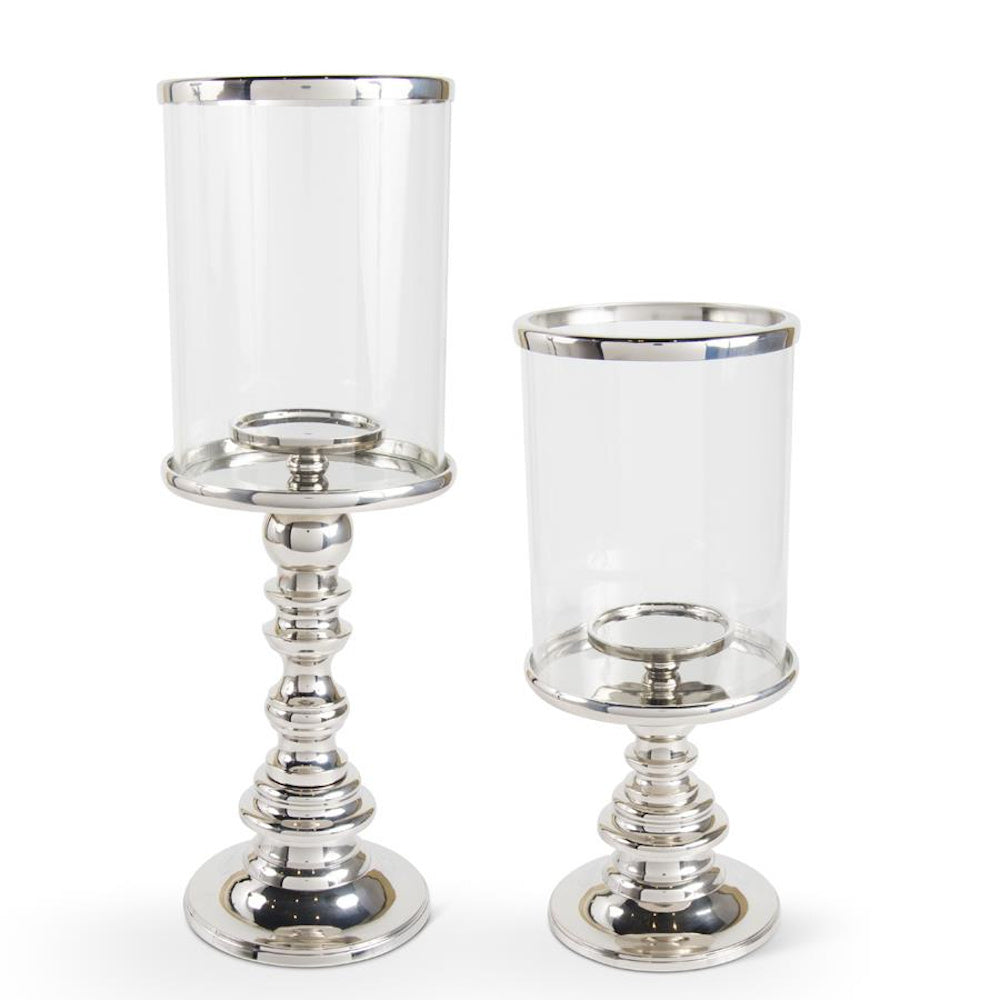 Large Polished Silver Metal Pillar Hurricane — alternate view 2