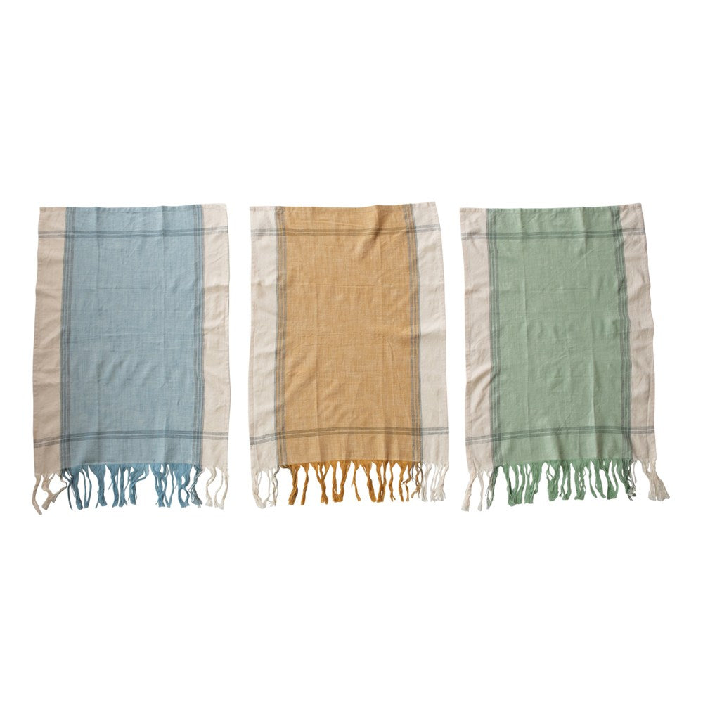 Cotton Tea Towels with Fringe, 3 Colors, Set of 3 — alternate view 2