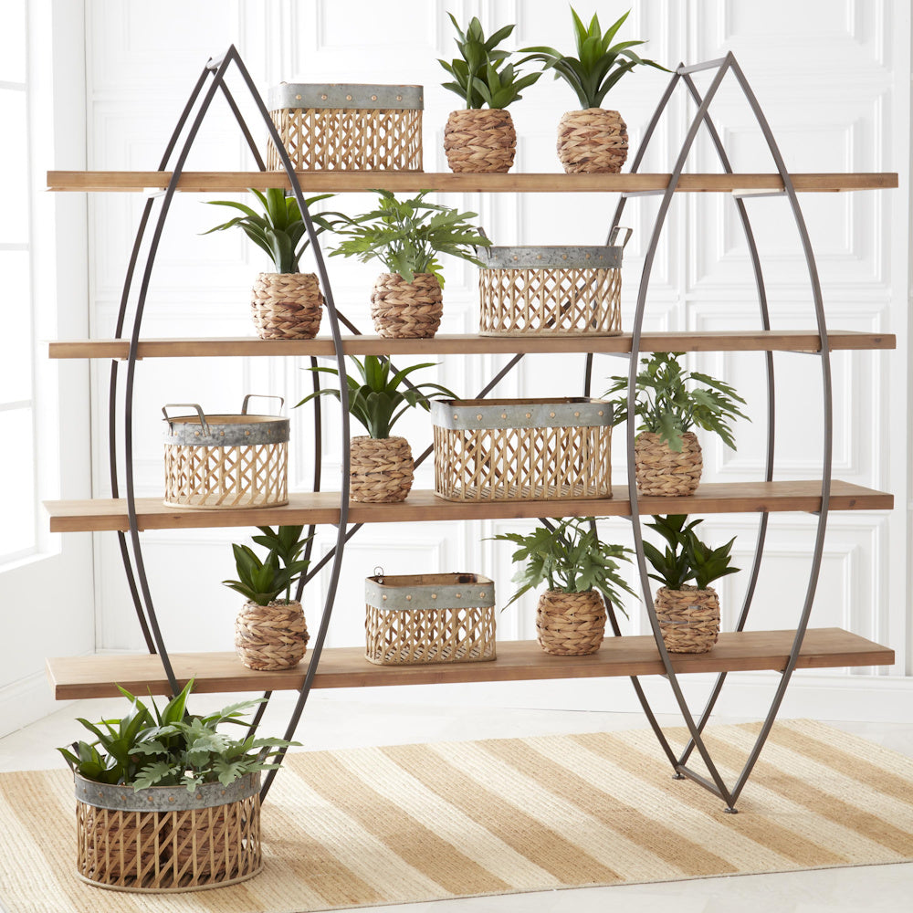 Small Rectangular Woven Bamboo Wall Basket with Metal Trim — alternate view 3