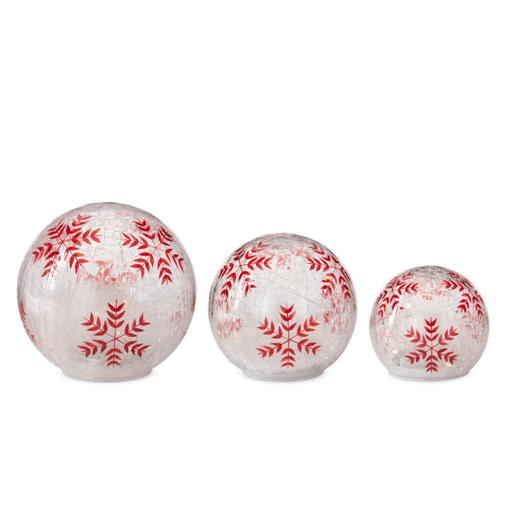 Red Hand-painted Snowflake LED Crackled Glass Globes