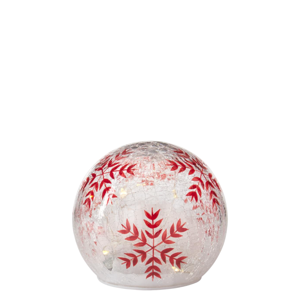 Red Hand-painted Snowflake LED Crackled Glass Globes — alternate view 2