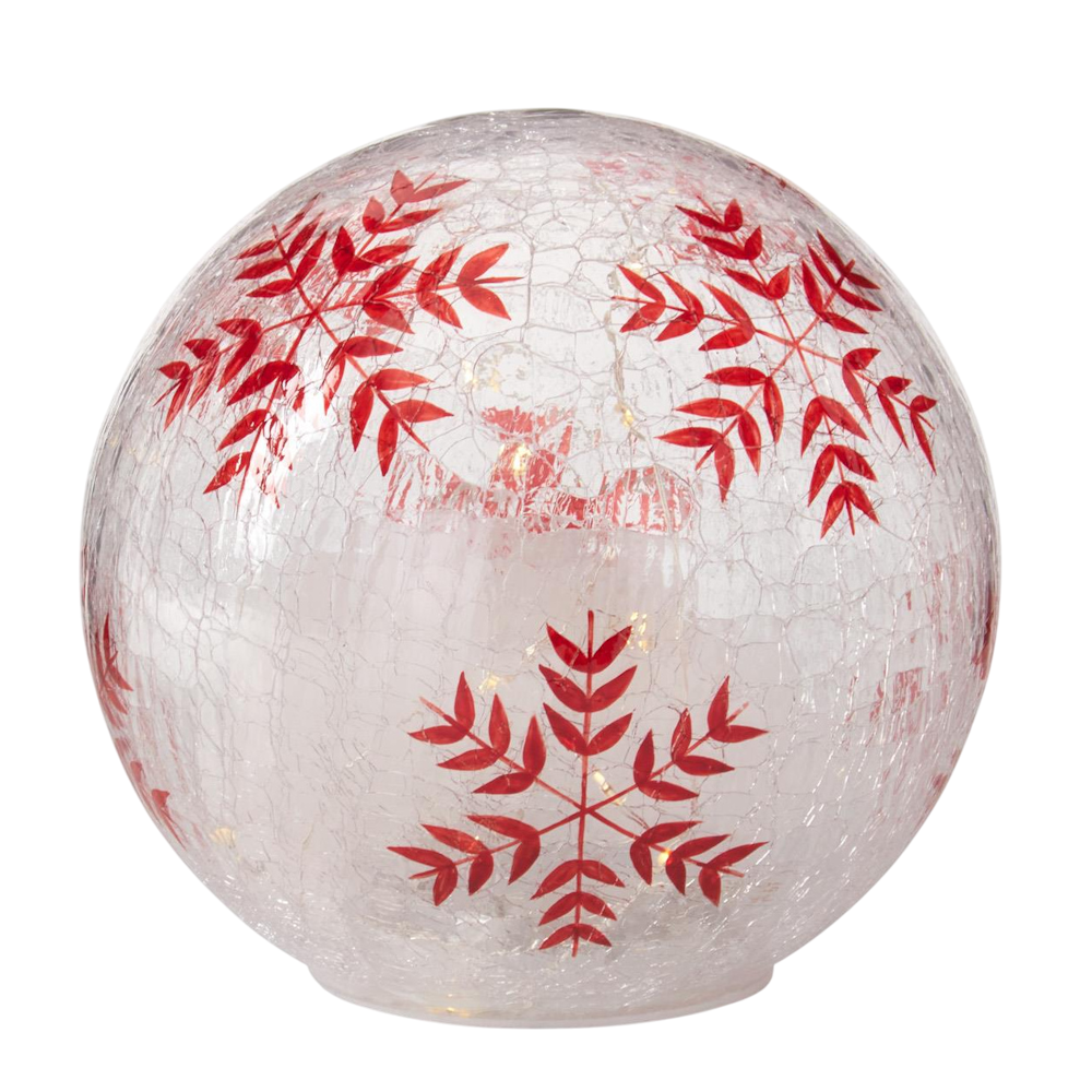 Red Hand-painted Snowflake LED Crackled Glass Globes — alternate view 4