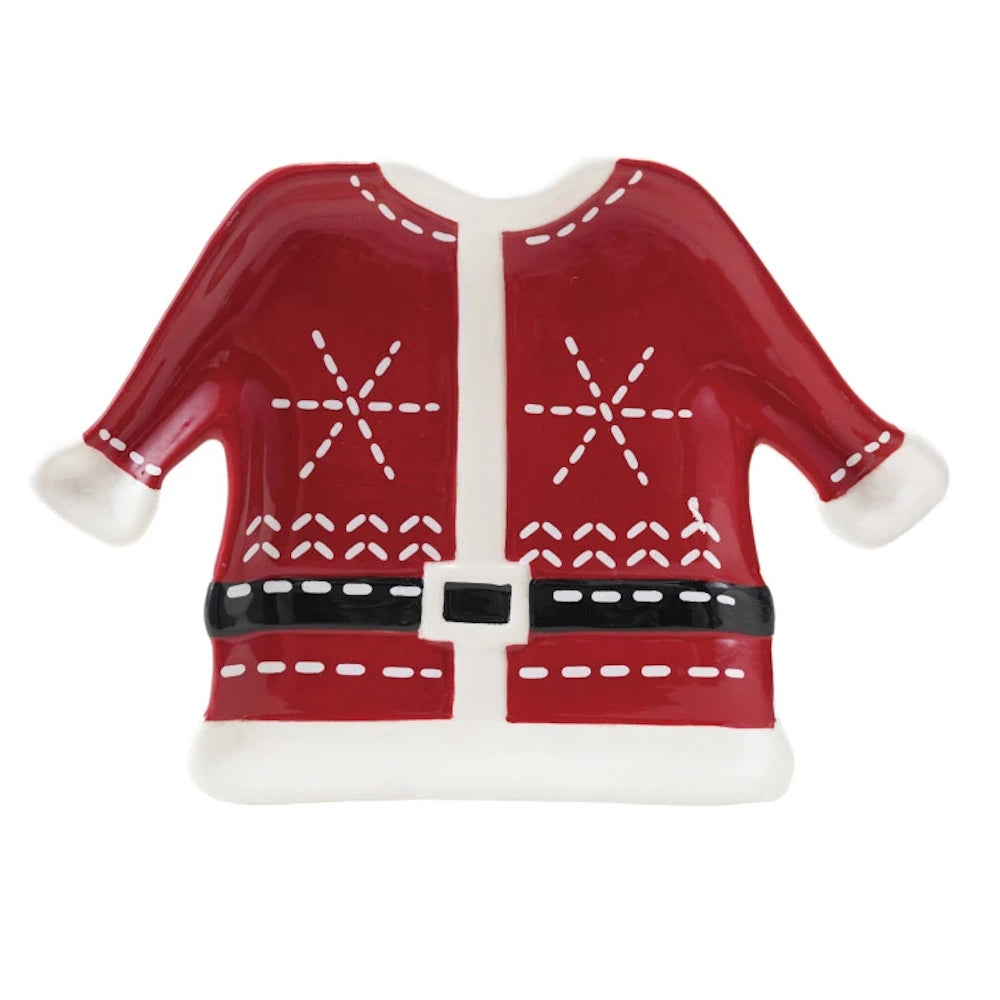 Red & White Ceramic Santa Coat Shaped Plate — alternate view 2