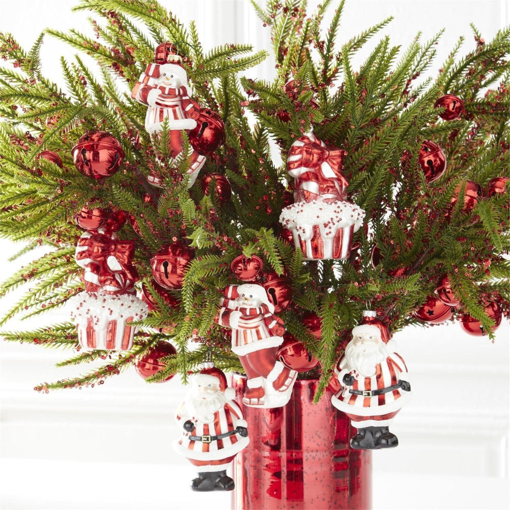 Red & White Glittered Blown Glass Snowman with Package Ornament