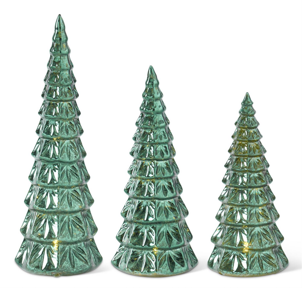 Green Mercury Glass LED Tree W/Timer- Small