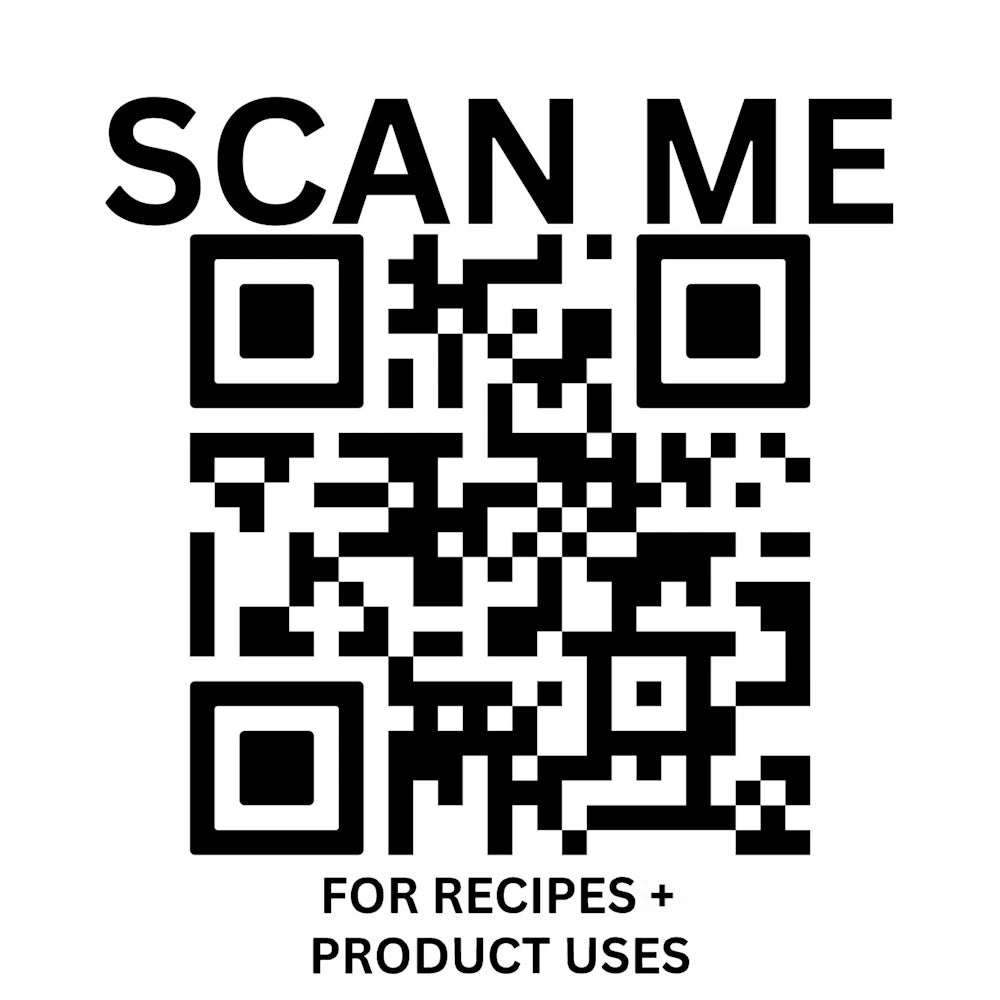 QR code with "SCAN ME" text for access to recipes and product uses.