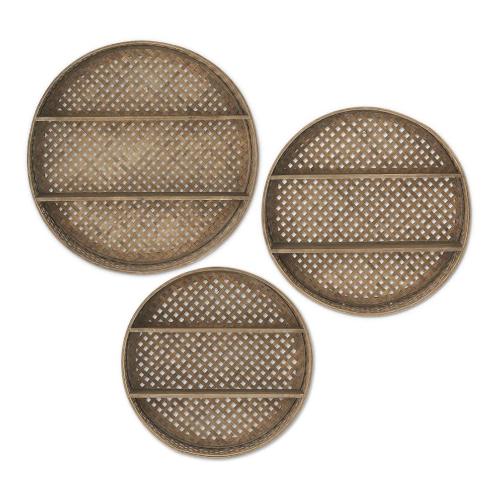 Medium Round Bamboo Basket Weave Double Shelf Wall Decor — alternate view 2