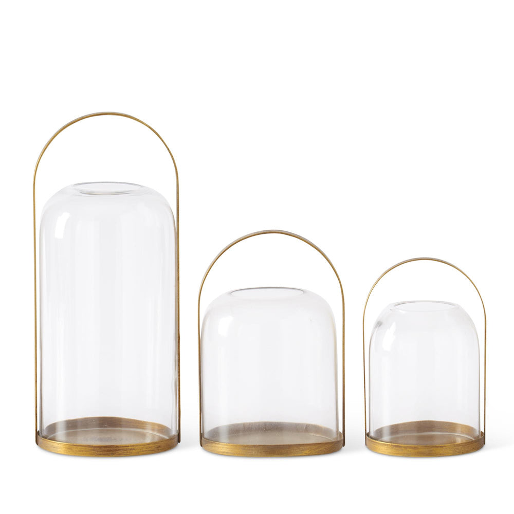 Large Round Gold Metal Candleholder with Glass Domed Hurricane — alternate view 2