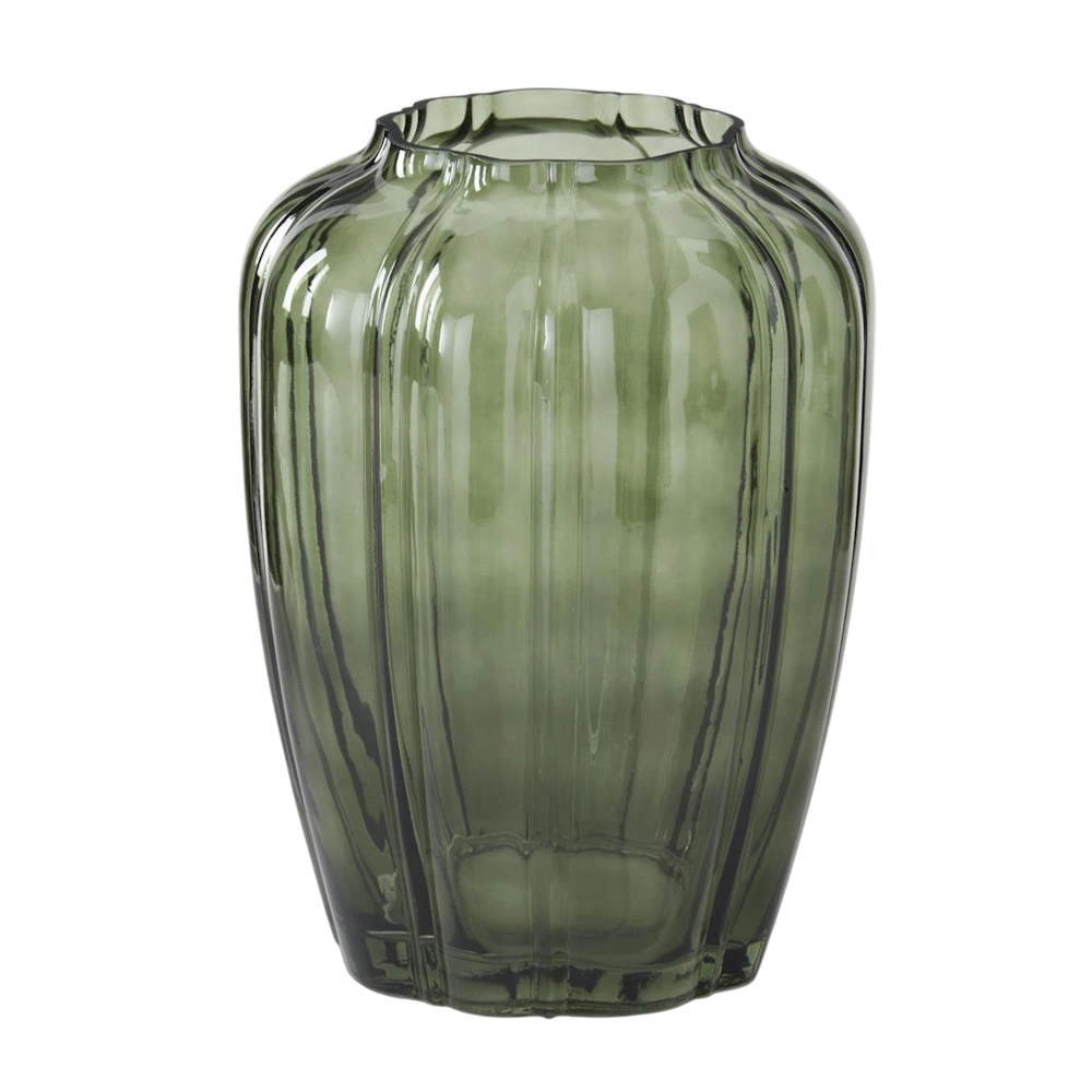 Scalloped Green Line Pressed Glass Vases — alternate view 2